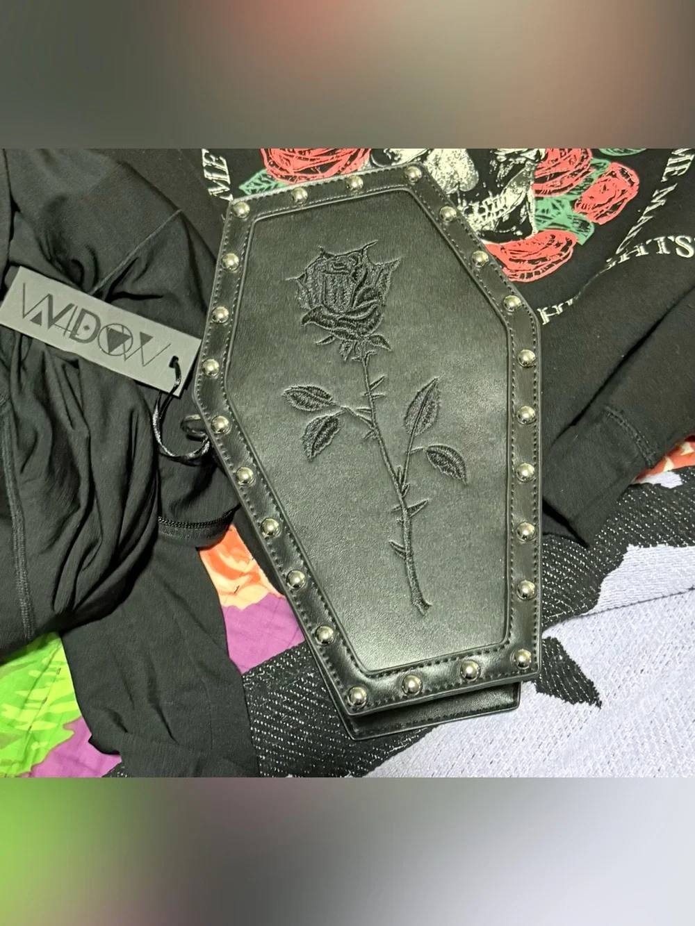 Dolls Kill WIDOW Black Coffin Crossbody with Silver Hardware NWT